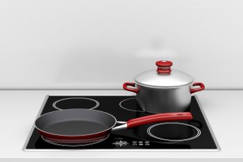 Pot and frying pan on induction cooktop