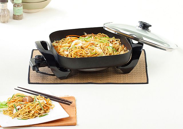 spaghetti cooked in an electric skillet