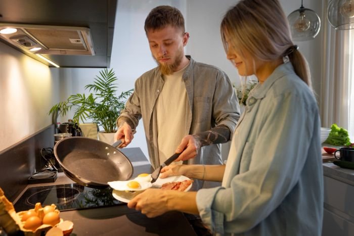 cooking in a ceramic pan
